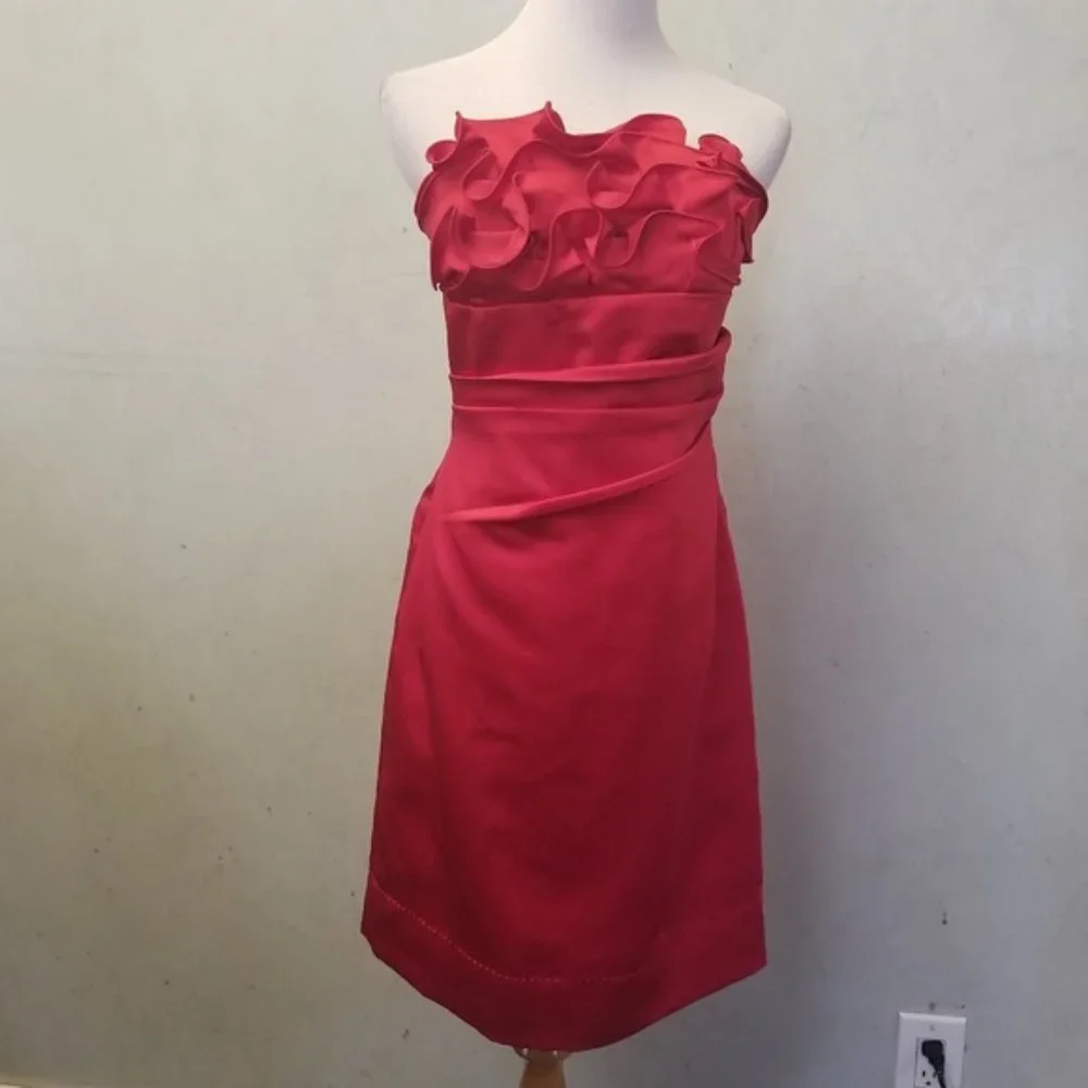NWT Phoebe Couture Red ruffled tube top dress women's size 4 (269) - Picture 6 of 8